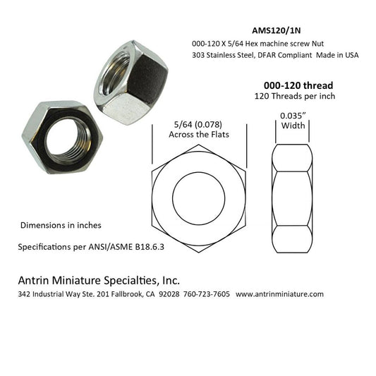 000-120 X 5/64 Hex Nut